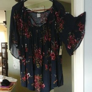 Terra Sky 3x Rayon Blouse NWT Navy Floral